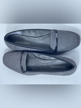 AEROSOLES Gray Slip-On Loafers with Metal Bar